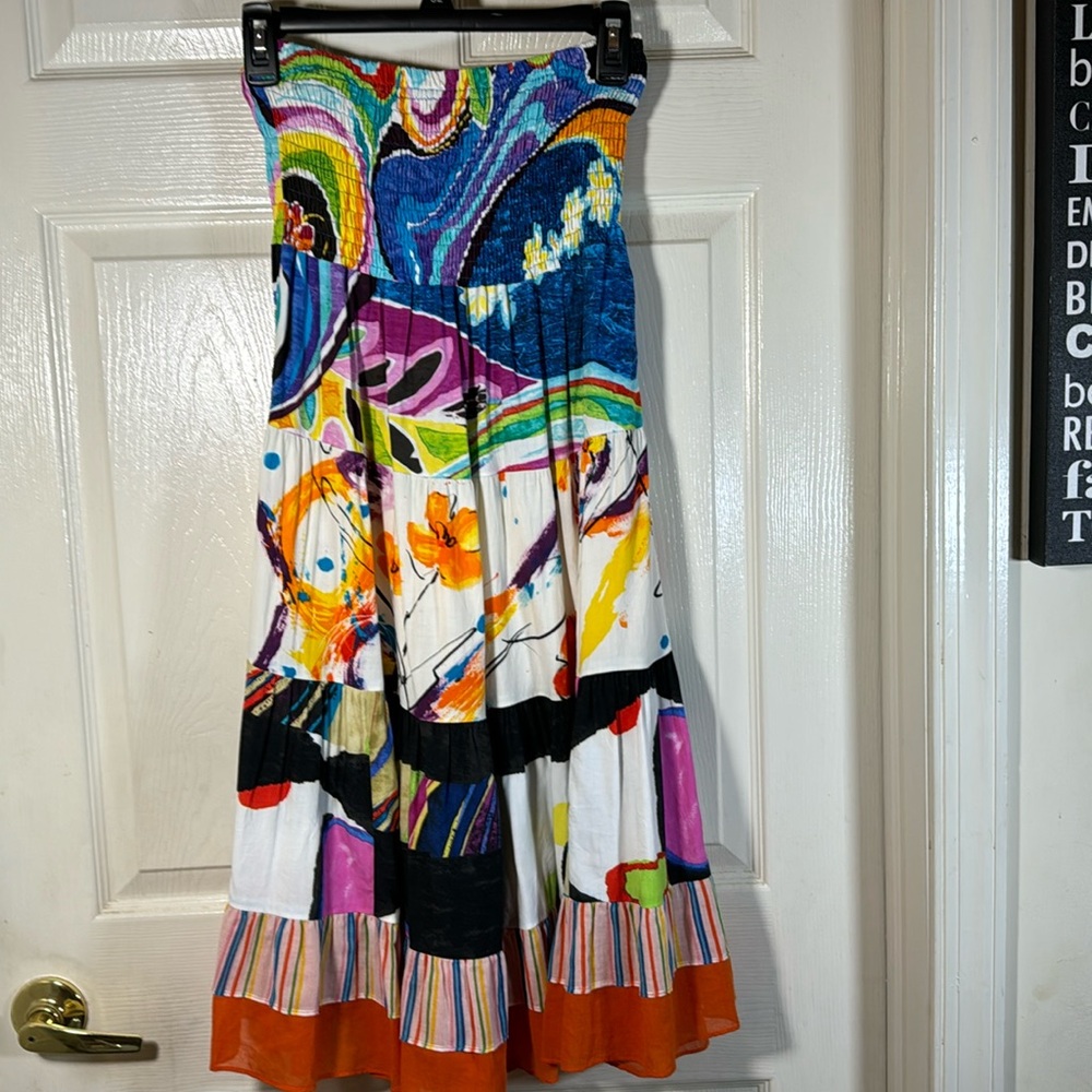 Jams World Mixed Prints Multicolor Smocked Tiered Sleeveless Dress Size XS